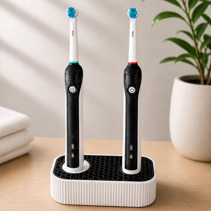 Dual Position Electric Toothbrush Storage Stand, Countertop Bathroom Organizer With Built-In Cord Storage Compartment Holder