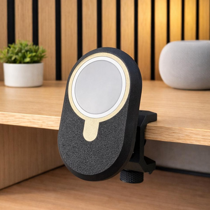 Clamp-On Magnetic Charging Bracket, 360 Degree Rotatable Device Mount For Desktop Shelves And Workstations Holder