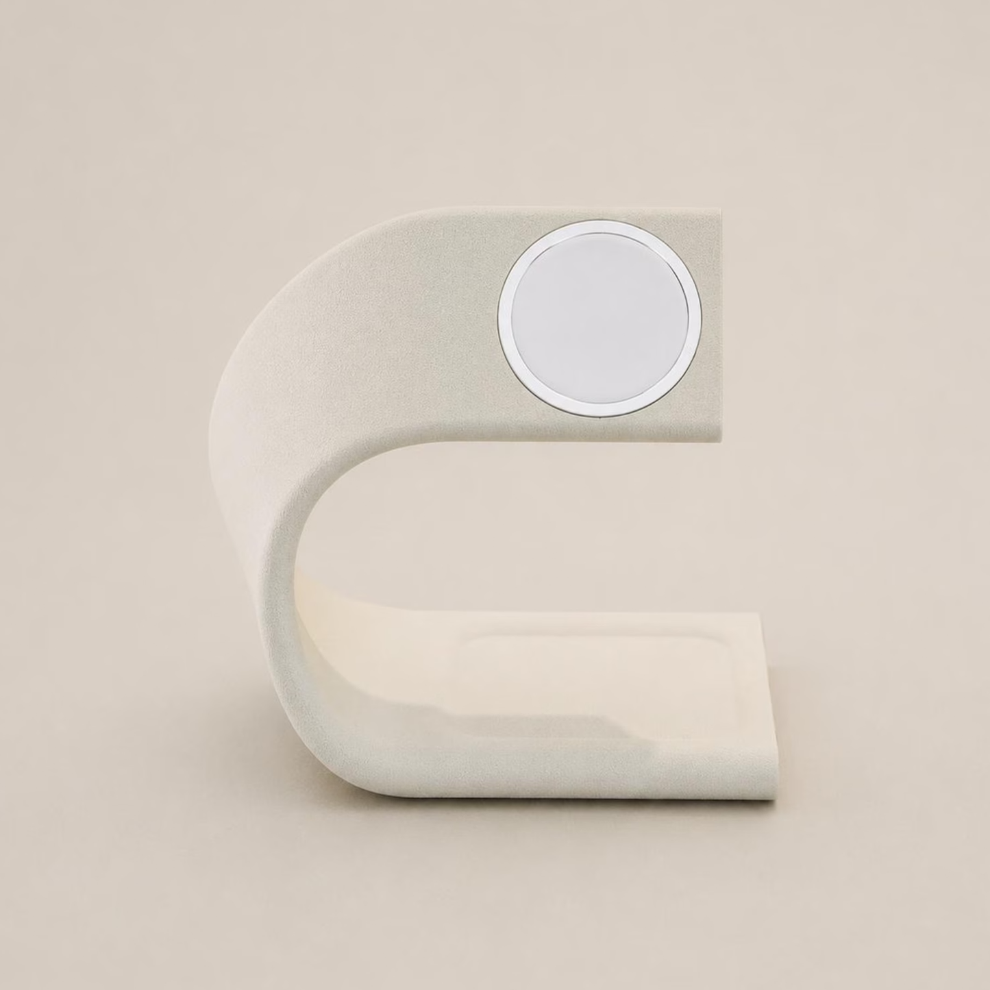 Curved Sculptural Charging Dock, Minimal Horizontal Device Holder With Built-In Cable Routing For Workspace