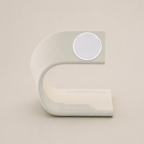 Curved Sculptural Charging Dock, Minimal Horizontal Device Holder With Built-In Cable Routing For Workspace