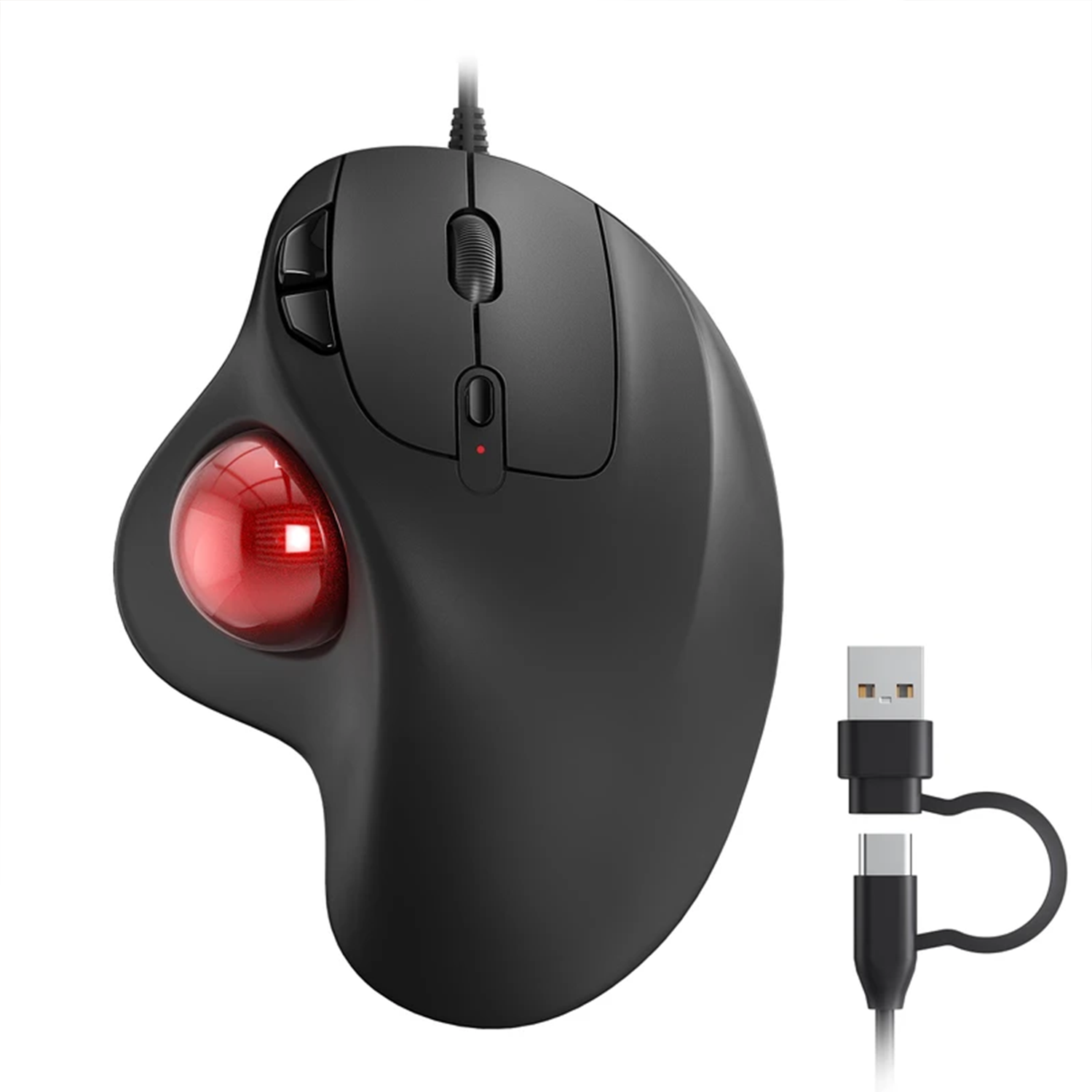Wired Ergonomic Trackball Pointer, Thumb Operated Cursor Controller With Dual Type-A And Type-C Connector