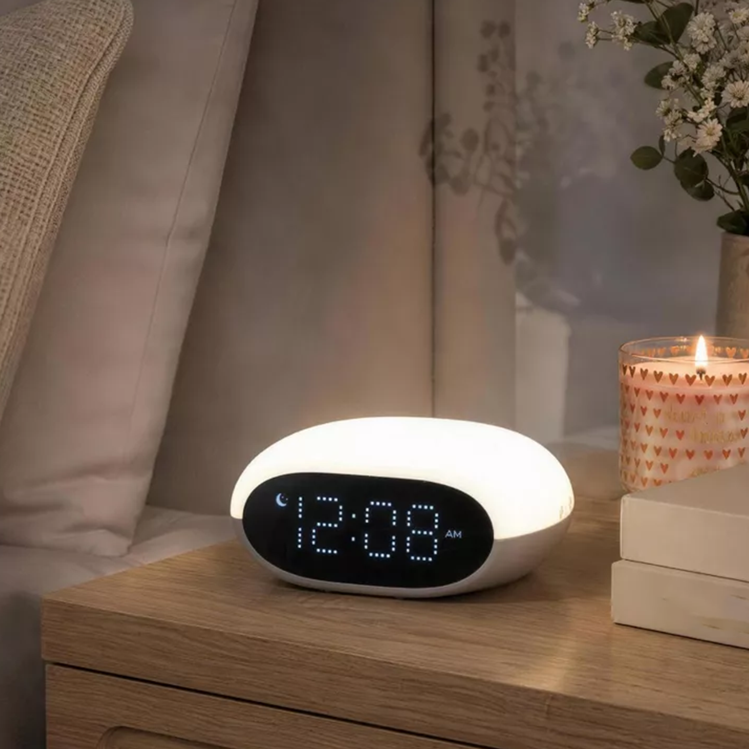 Oval Led Digital Alarm Clock, Multicolor Ambient Table Lamp With Adjustable Display Brightness And Sleep Countdown Mode