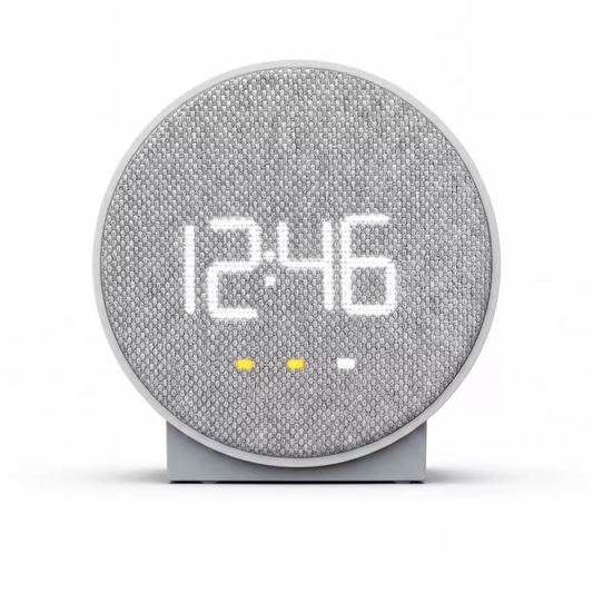 Circular Fabric Front Led Alarm Clock, Nightstand Digital Timer With Dual Alarm Setup, Usb Charging Port And Multi-Level Display Dimming
