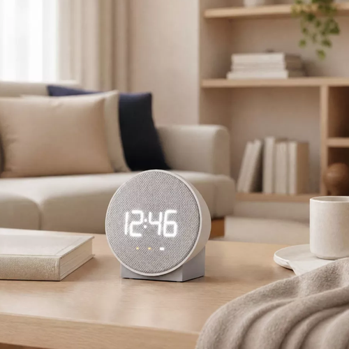Circular Fabric Front Led Alarm Clock, Nightstand Digital Timer With Dual Alarm Setup, Usb Charging Port And Multi-Level Display Dimming