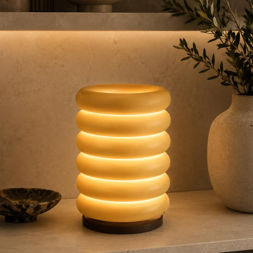 Sculptural Stacked Ring Table Lamp, Warm Glow Ambient LED Decor Light For Bedside And Living Space