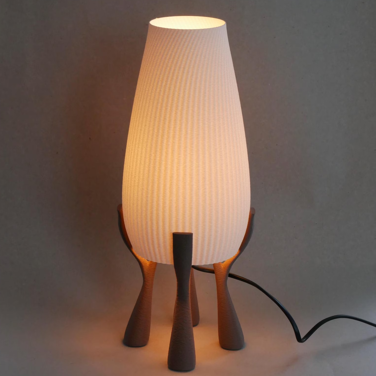 Sculptural Tall Desk Lamp, Vertically Ridged Light Shade With Multi-Leg Support Stand For Gentle Ambient Illumination