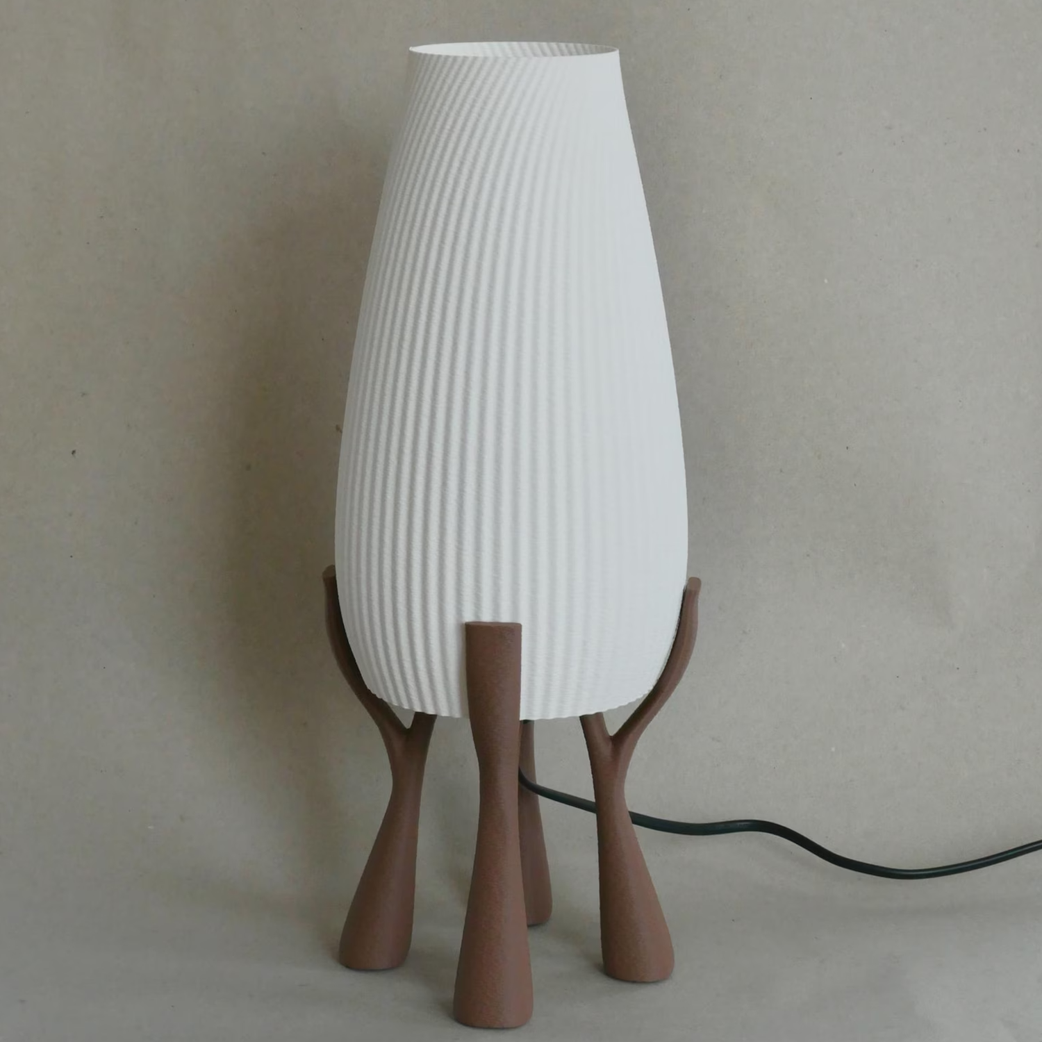 Sculptural Tall Desk Lamp, Vertically Ridged Light Shade With Multi-Leg Support Stand For Gentle Ambient Illumination
