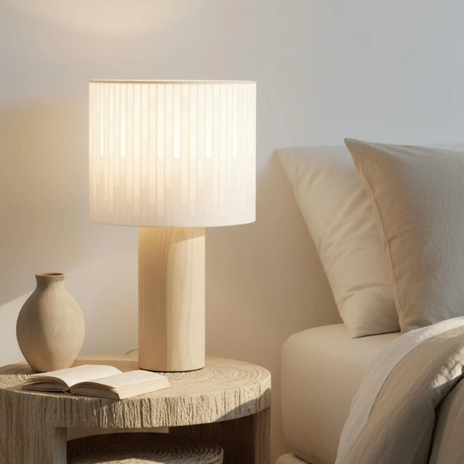 Cylindrical Bedside Lamp, Vertical Striped Light Shade For Soft Diffused Interior Ambient Lighting