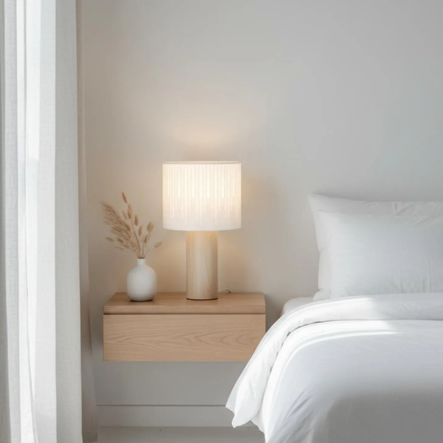 Cylindrical Bedside Lamp, Vertical Striped Light Shade For Soft Diffused Interior Ambient Lighting