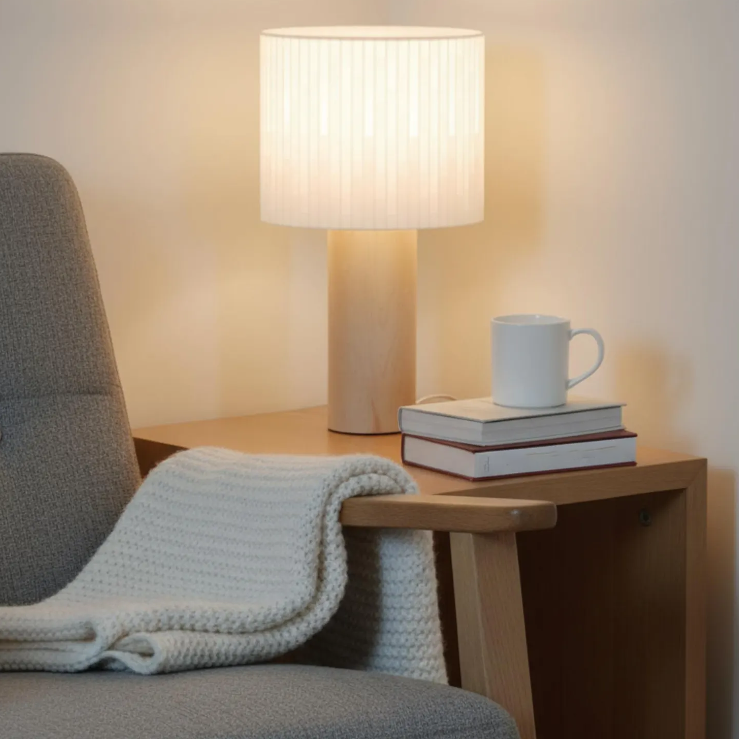 Cylindrical Bedside Lamp, Vertical Striped Light Shade For Soft Diffused Interior Ambient Lighting
